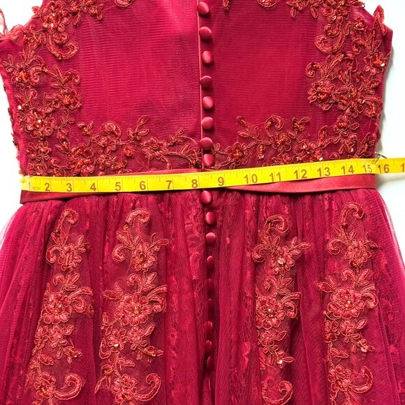 NEW Elegant Red Sleeveless Sequin Lace Embroidered Midi Formal Dress Size 12 - Picture 9 of 12